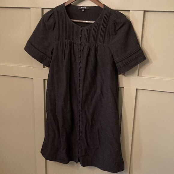MADEWELL Pleated Button Front Peasant Shift Dress Black Size XS - Picture 7 of 11